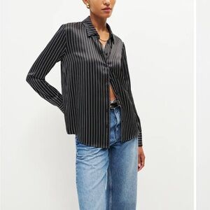 Reformation 100% Silk Black Pinstripe Button Down Shirt